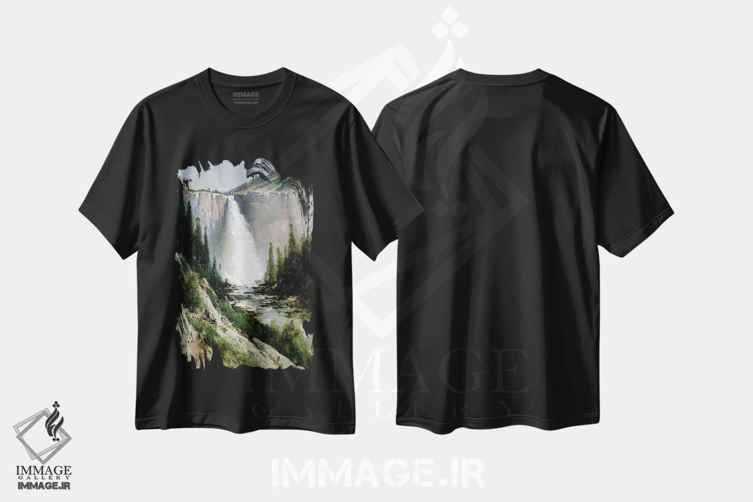 تیشرت طرح دار Yosemite,آبشار پرده عروس، یوسمیتی، هنر فاخر کلاسیک اثر توماس هیل | immage.ir