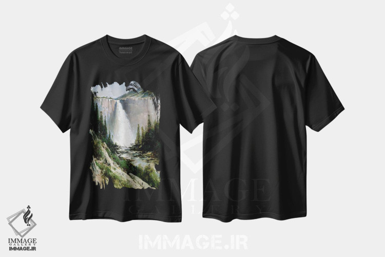 تیشرت طرح دار Yosemite,آبشار پرده عروس، یوسمیتی، هنر فاخر کلاسیک اثر توماس هیل | immage.ir