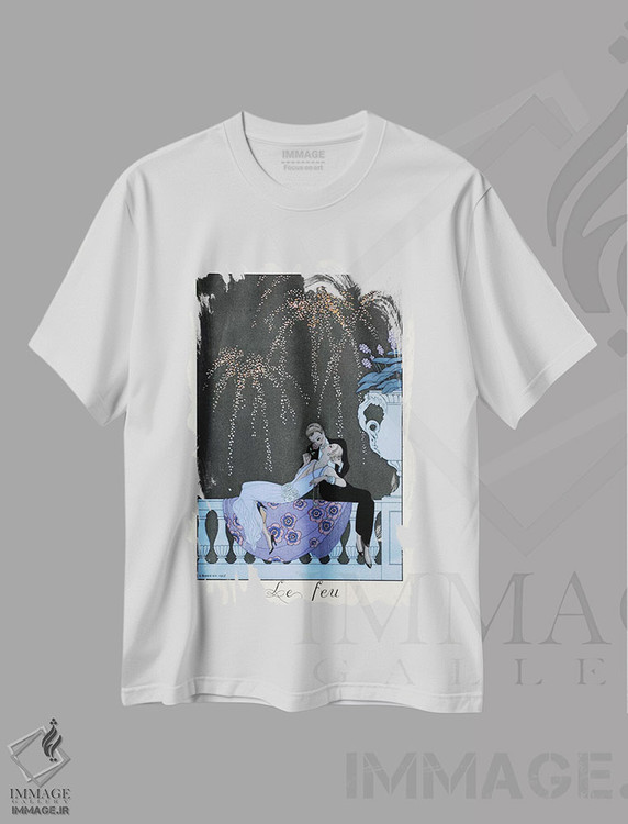 تیشرت طرح دار آتش، از "فالبالا و فانفرلوش، سالنامهٔ مد زمان"، آرت دکو اثر جورج باربیه | فروشگاه ایماژ