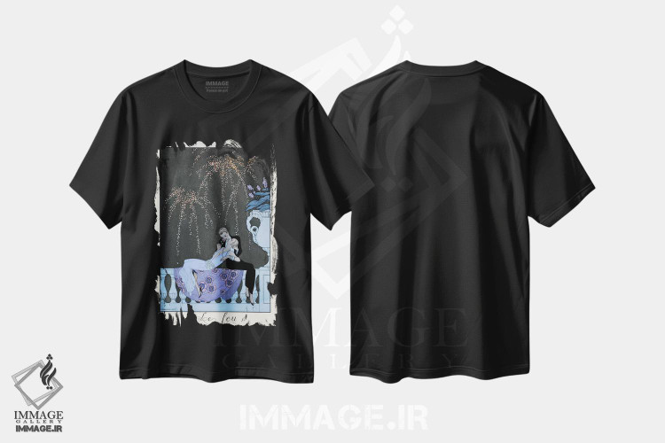 تیشرت طرح دار آتش، از "فالبالا و فانفرلوش، سالنامهٔ مد زمان"، آرت دکو اثر جورج باربیه | immage.ir