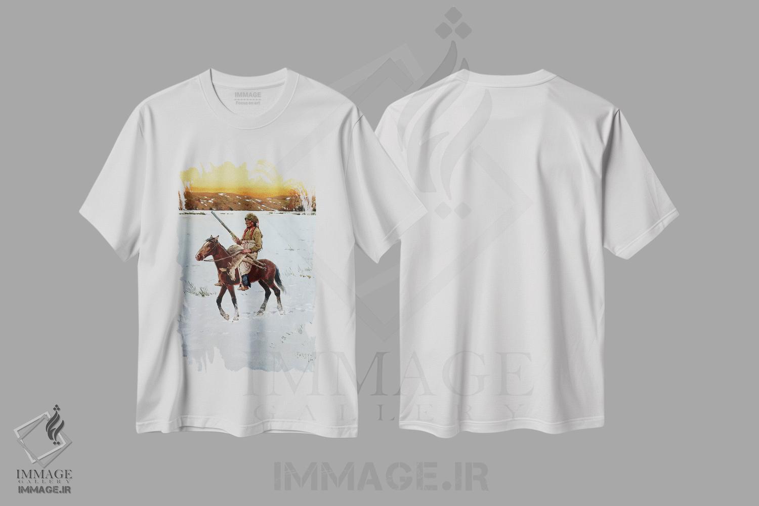 تیشرت طرح دار بومی آمریکایی بازگشته از شکار، ۱۹۱۲، هنر فاخر کلاسیک اثر هنری فرانسوا فارنی | فروشگاه ایماژ