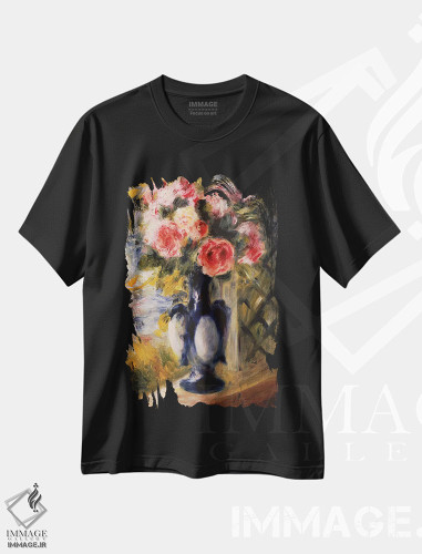 تیشرت طرح دار رزها در گلدان آبی، ۱۸۹۲، هنر فاخر کلاسیک اثر پیر-اوگوست رنوار | فروشگاه ایماژ