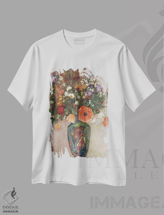 تیشرت طرح دار دسته گل در گلدان، هنر فاخر کلاسیک اثر اودیلو ردون | فروشگاه ایماژ