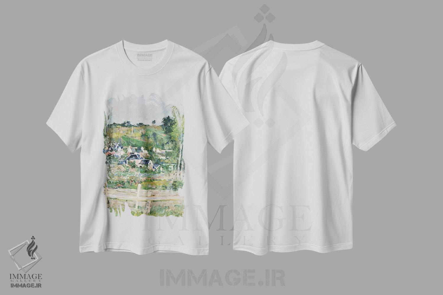 تیشرت طرح دار نمایی از اوور-سور-اوآز، حصار، حدود ۱۸۷۳، هنر فاخر کلاسیک اثر پل سزان | فروشگاه ایماژ