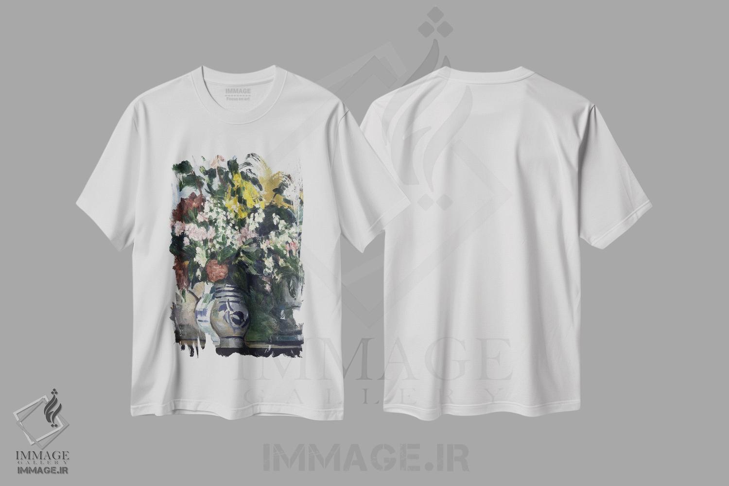 تیشرت طرح دار دو گلدان گل، حدود ۱۸۷۷، هنر فاخر کلاسیک اثر پل سزان | immage.ir