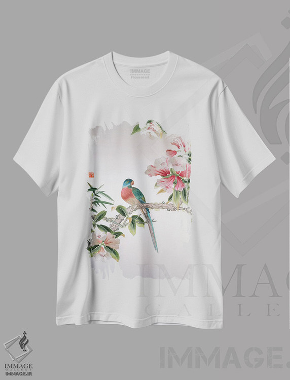 تیشرت طرح دار جی بر شاخه ای گلدار، دوره جمهوری، دکور آسیایی اثر مکتب چین | immage.ir