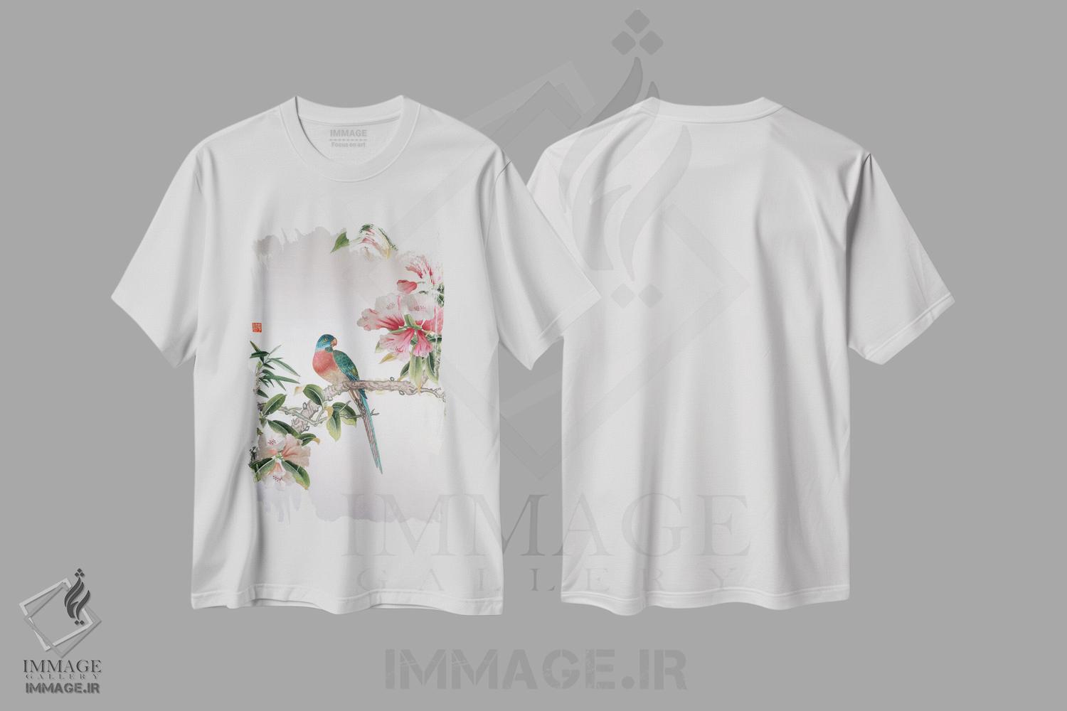 تیشرت طرح دار جی بر شاخه ای گلدار، دوره جمهوری، دکور آسیایی اثر مکتب چین | immage.ir