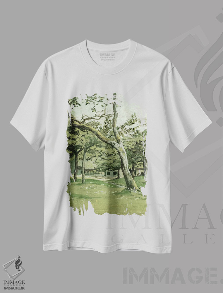 تیشرت طرح دار مزرعه نورماندی زیر درختان، هنر فاخر کلاسیک اثر کلود مونه | فروشگاه ایماژ
