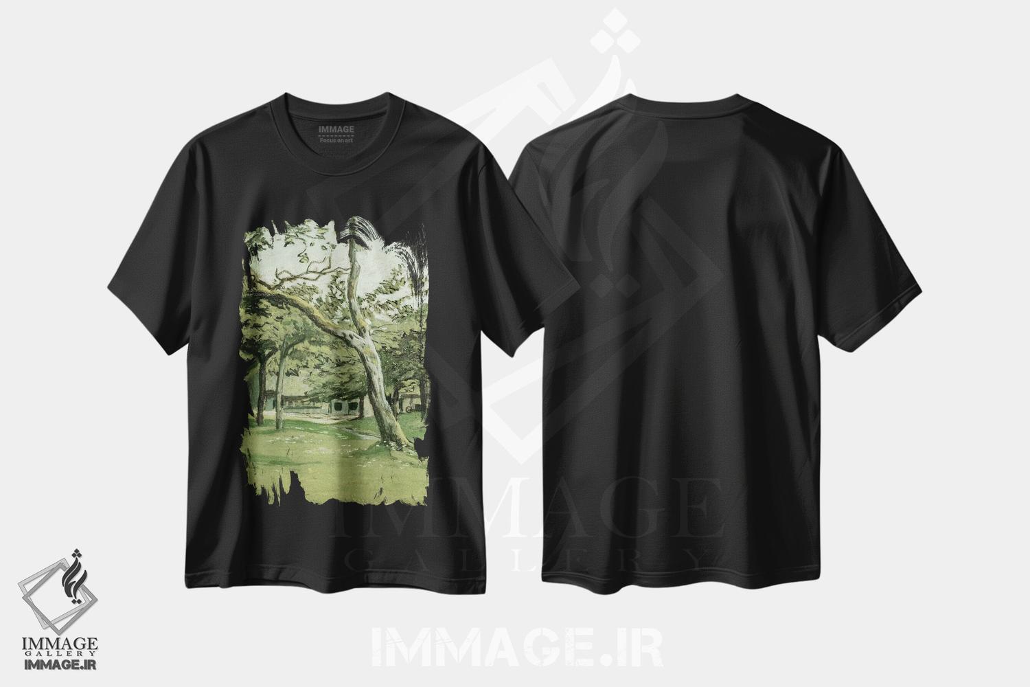 تیشرت طرح دار مزرعه نورماندی زیر درختان، هنر فاخر کلاسیک اثر کلود مونه | immage.ir