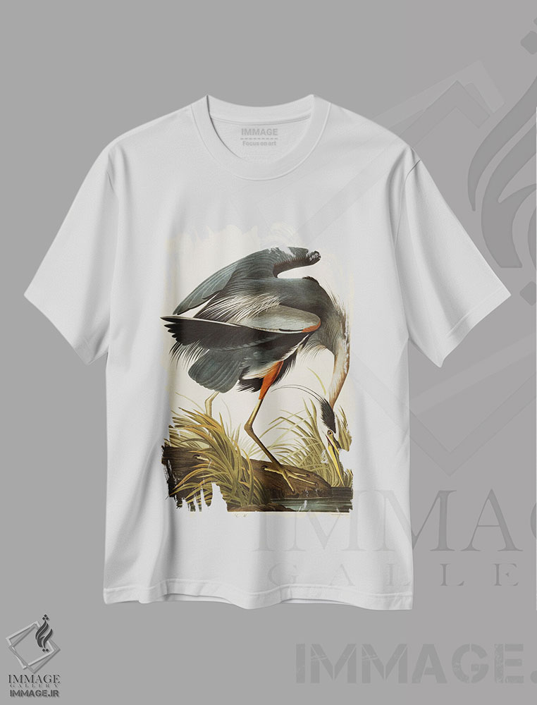 تیشرت طرح دار حواصیل آبی بزرگ، هنر فاخر کلاسیک اثر جان جیمز آدوبون | فروشگاه ایماژ