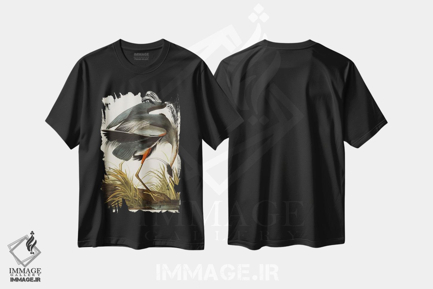 تیشرت طرح دار حواصیل آبی بزرگ، هنر فاخر کلاسیک اثر جان جیمز آدوبون | immage.ir