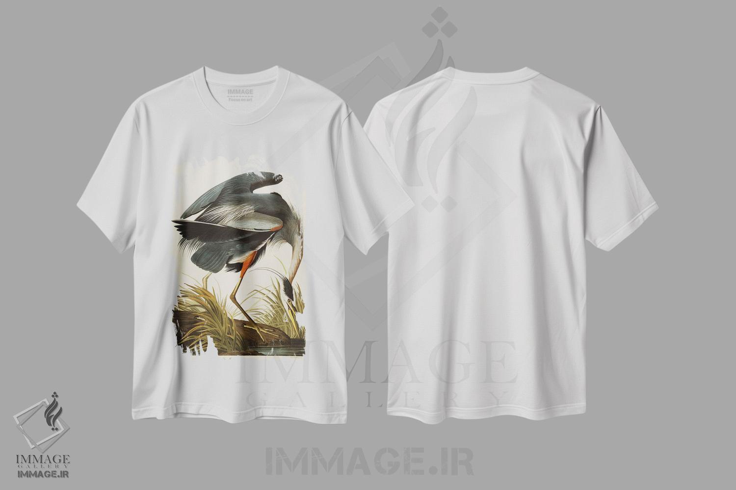 تیشرت طرح دار حواصیل آبی بزرگ، هنر فاخر کلاسیک اثر جان جیمز آدوبون | فروشگاه ایماژ