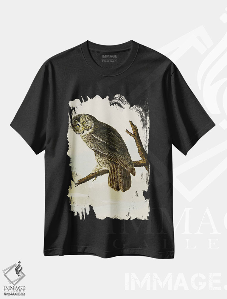 تیشرت طرح دار جغد خاکستری بزرگ، هنر فاخر کلاسیک اثر جان جیمز آدوبون | immage.ir