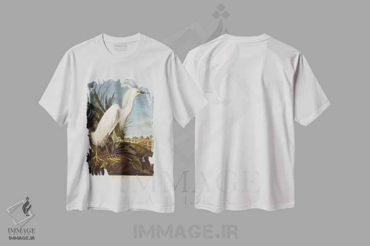 تیشرت طرح دار حواصیل برفی یا اگرت سفید / اگرت برفی، هنر فاخر کلاسیک اثر جان جیمز آدوبون | immage.ir