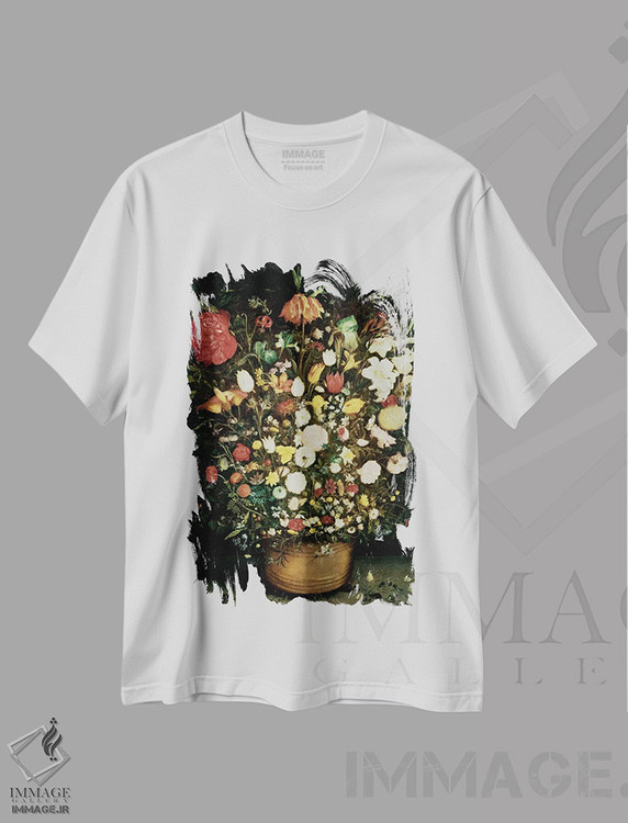 تیشرت طرح دار گلدان گل، هنر فاخر کلاسیک اثر یان بروگل پدر | فروشگاه ایماژ