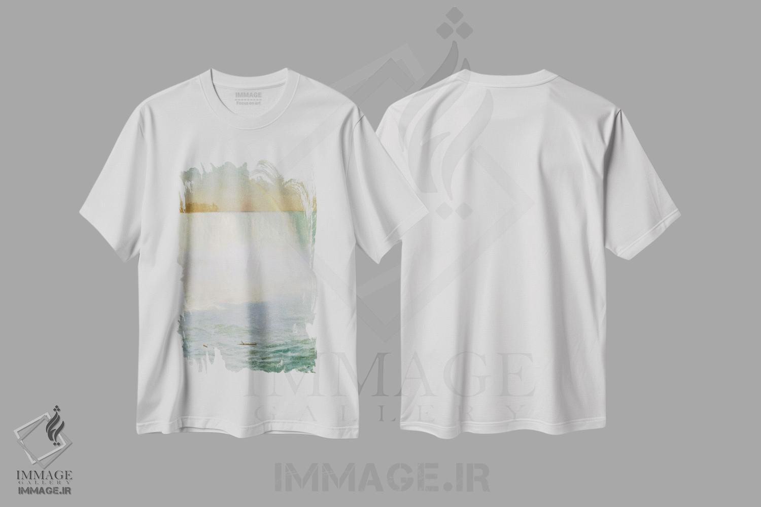 تیشرت طرح دار آبشار و رنگین کمان، نیاگارا، هنر فاخر کلاسیک اثر آلبرت بیرشتات | فروشگاه ایماژ