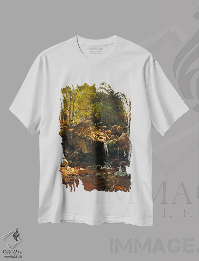 تیشرت طرح دار آبشار تامپسون، کوه های سفید، هنر فاخر کلاسیک اثر آلبرت بیرشتات | immage.ir