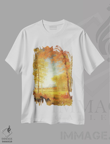 تیشرت طرح دار پاییز در آمریکا، شهرستان اونایدا، نیویورک، هنر فاخر کلاسیک اثر آلبرت بیرشتات | فروشگاه ایماژ