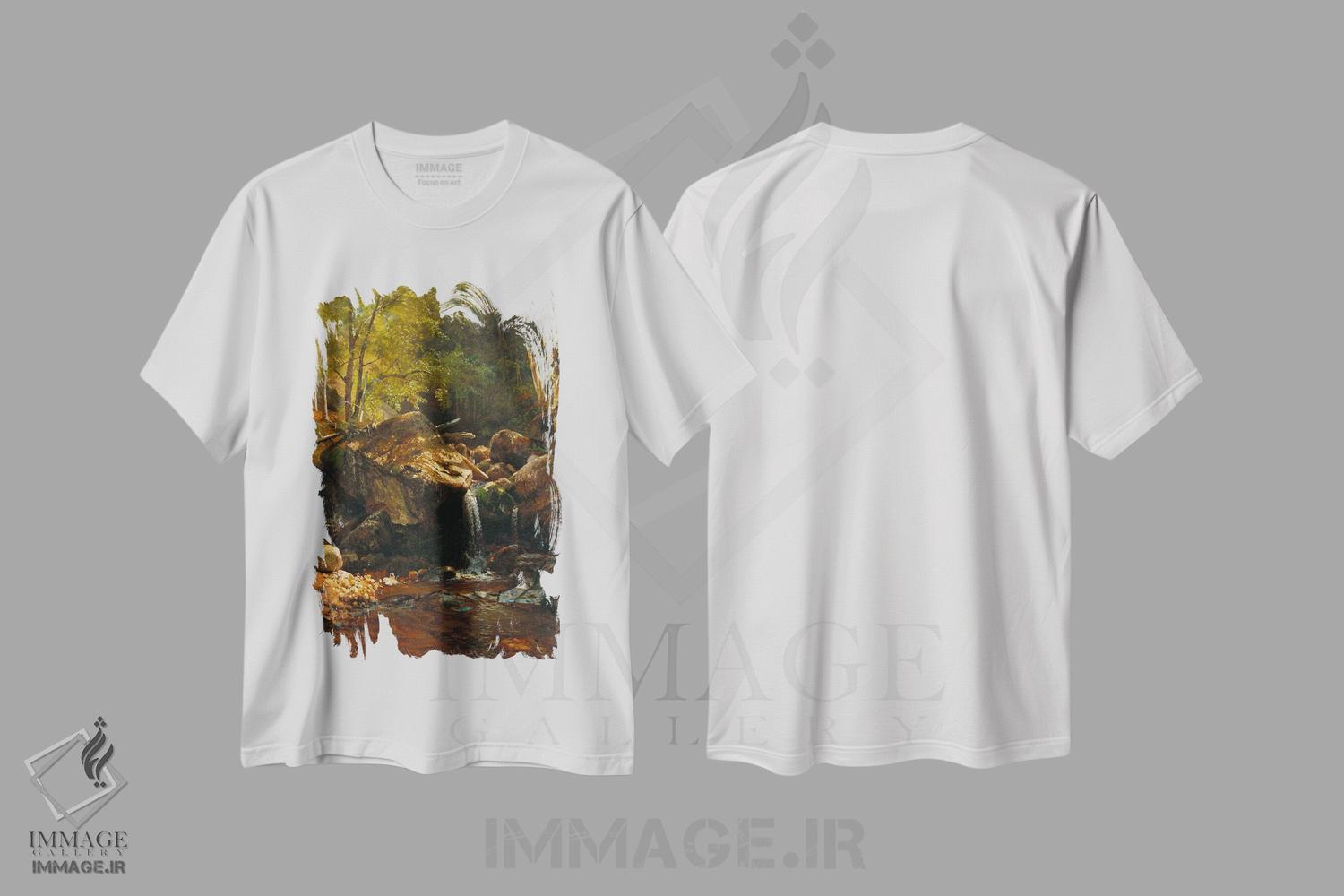 تیشرت طرح دار آبشار تامپسون، کوه های سفید، هنر فاخر کلاسیک اثر آلبرت بیرشتات | immage.ir