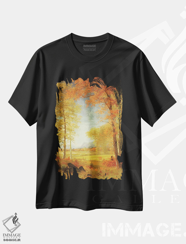 تیشرت طرح دار پاییز در آمریکا، شهرستان اونایدا، نیویورک، هنر فاخر کلاسیک اثر آلبرت بیرشتات | immage.ir