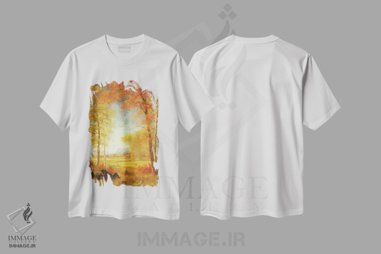 تیشرت طرح دار پاییز در آمریکا، شهرستان اونایدا، نیویورک، هنر فاخر کلاسیک اثر آلبرت بیرشتات | فروشگاه ایماژ