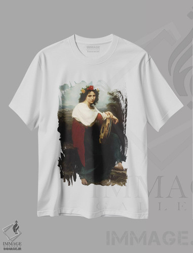 تیشرت طرح دار 1872,زن ایتالیایی با تمبک، ۱۸۷۲، هنر فاخر کلاسیک اثر ویلیام-آدولف بوگرئو | فروشگاه ایماژ