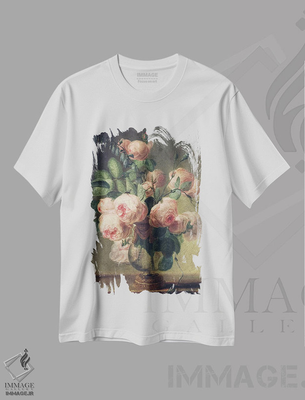 تیشرت طرح دار گلدان گل، هنر فاخر کلاسیک اثر پیر-ژوزف ردوت | فروشگاه ایماژ