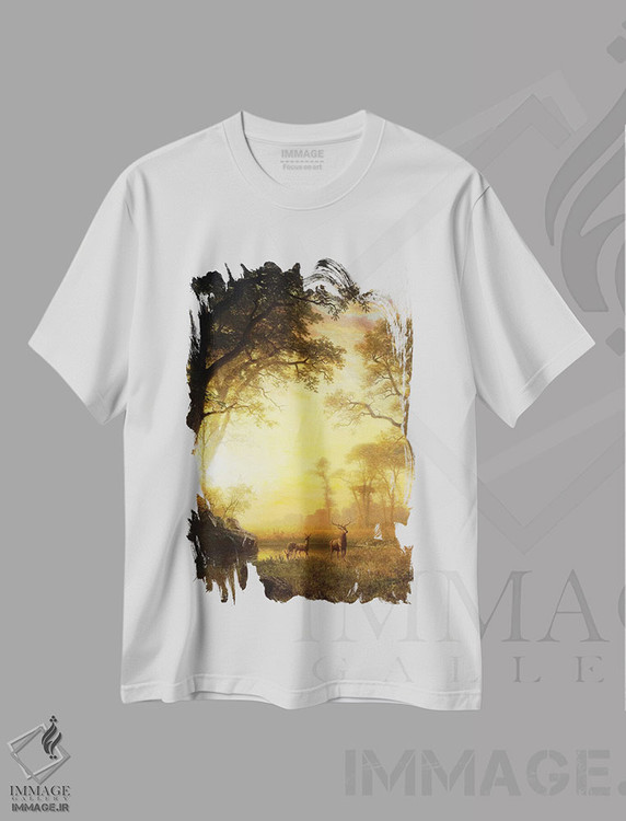 تیشرت طرح دار نور در جنگل، هنر فاخر کلاسیک اثر آلبرت بیرشتات | فروشگاه ایماژ