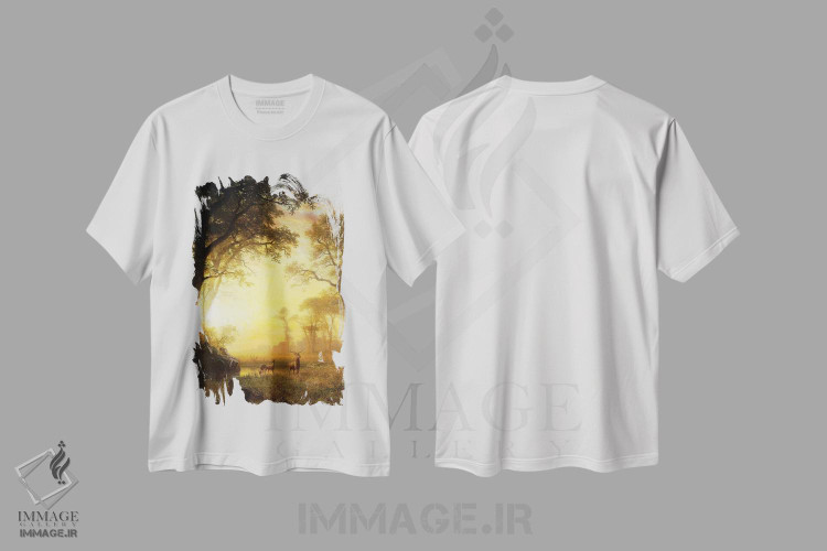 تیشرت طرح دار نور در جنگل، هنر فاخر کلاسیک اثر آلبرت بیرشتات | فروشگاه ایماژ