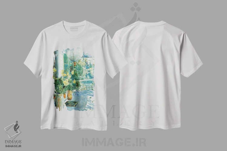 تیشرت طرح دار 1912,ایوان خانه قدیمی، ۱۹۱۲، هنر فاخر کلاسیک اثر چایلد هسام | فروشگاه ایماژ