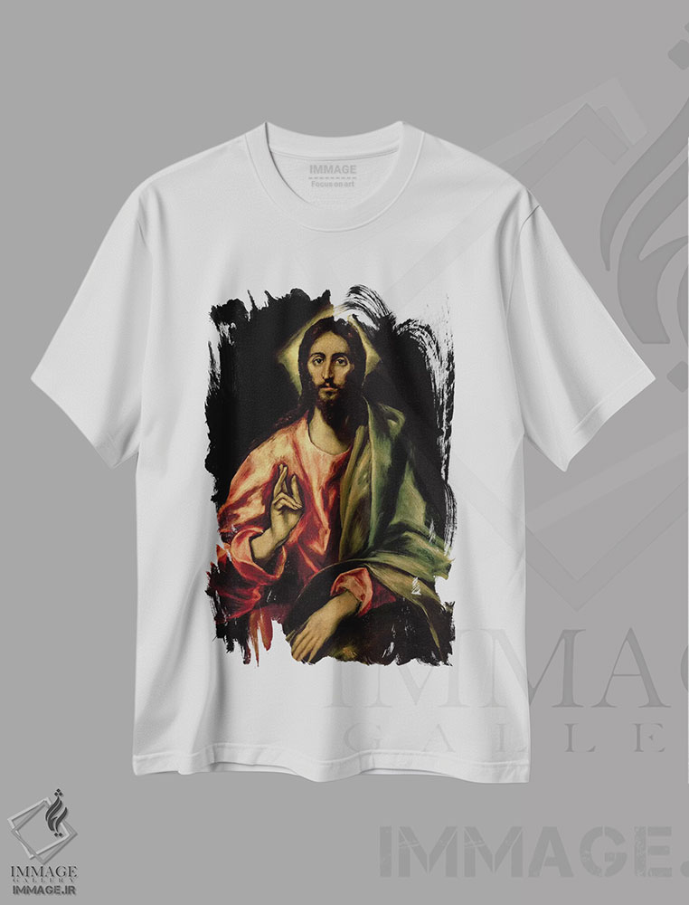 تیشرت طرح دار برکت دادن مسیح، هنر فاخر کلاسیک اثر ال گرکو | فروشگاه ایماژ