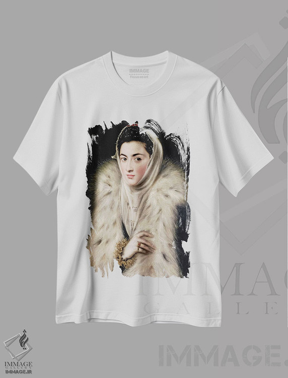 تیشرت طرح دار بانو با شنل خز، هنر فاخر کلاسیک اثر ال گرکو | فروشگاه ایماژ