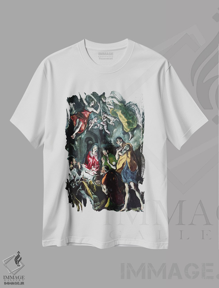 تیشرت طرح دار پرستش شبانان، حدود ۱۶۰۳-۱۶۱۴، هنر فاخر کلاسیک اثر ال گرکو | immage.ir