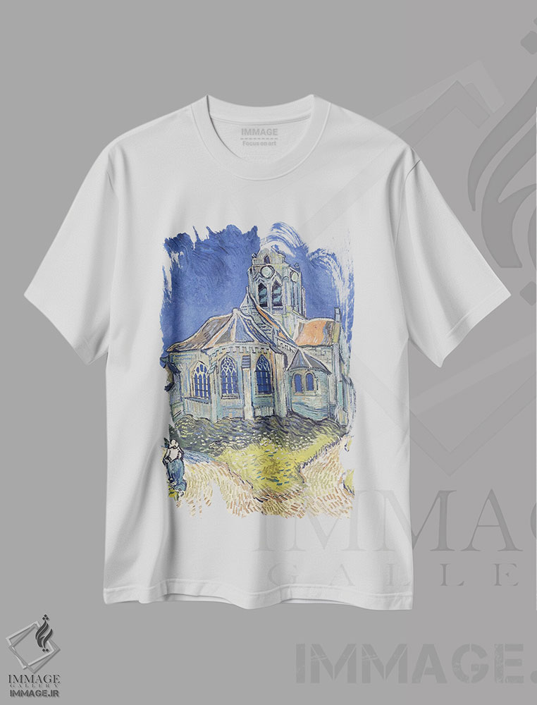 تیشرت طرح دار کلیسا در اوور-سور-اواز، ۱۸۹۰، هنر فاخر کلاسیک اثر ونسان ون گوگ | immage.ir