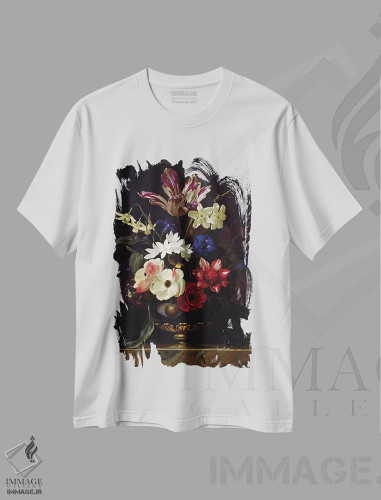 تیشرت طرح دار طبیعت بی جان با گل ها، هنر فاخر کلاسیک اثر ویلم فان الست | فروشگاه ایماژ