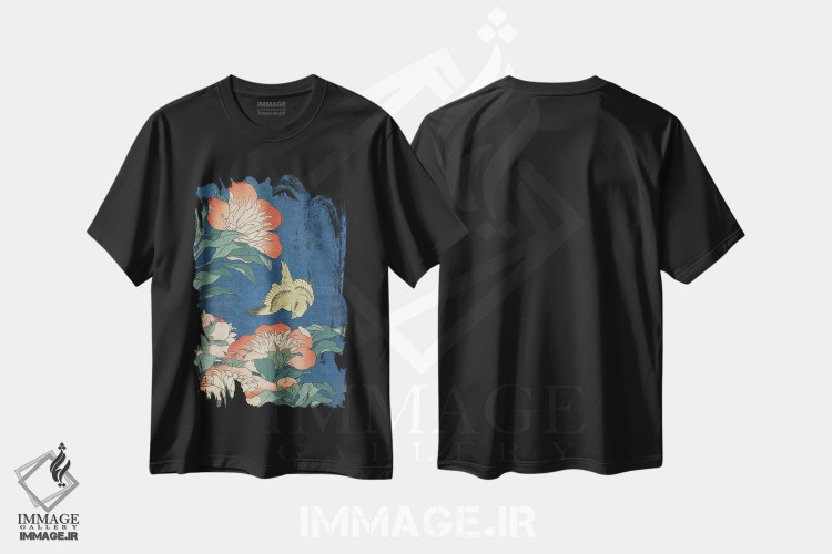 تیشرت طرح دار گل های صدتومانی و قناری، حدود ۱۸۳۳، دکور آسیایی اثر کاتسوشیکا هوکوسای | immage.ir