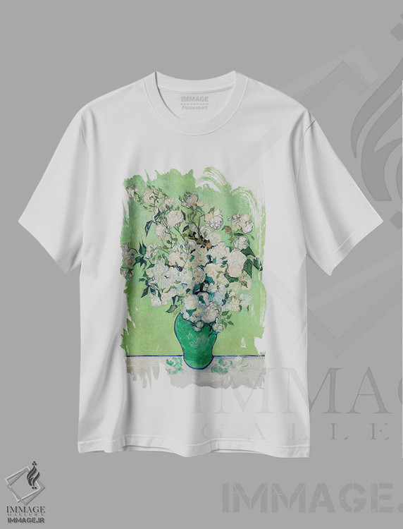 تیشرت طرح دار گلدانی از گل رز، ۱۸۹۰، هنر فاخر کلاسیک اثر ونسان ون گوگ | فروشگاه ایماژ