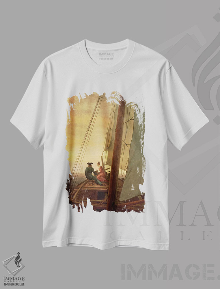 تیشرت طرح دار بر عرشه یک کشتی بادبانی، ۱۸۱۹، هنر فاخر کلاسیک اثر کاسپار داوید فریدریش | immage.ir