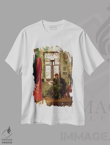 تیشرت طرح دار خواندن نامه، هنر فاخر کلاسیک اثر پیتر کرمر | فروشگاه ایماژ