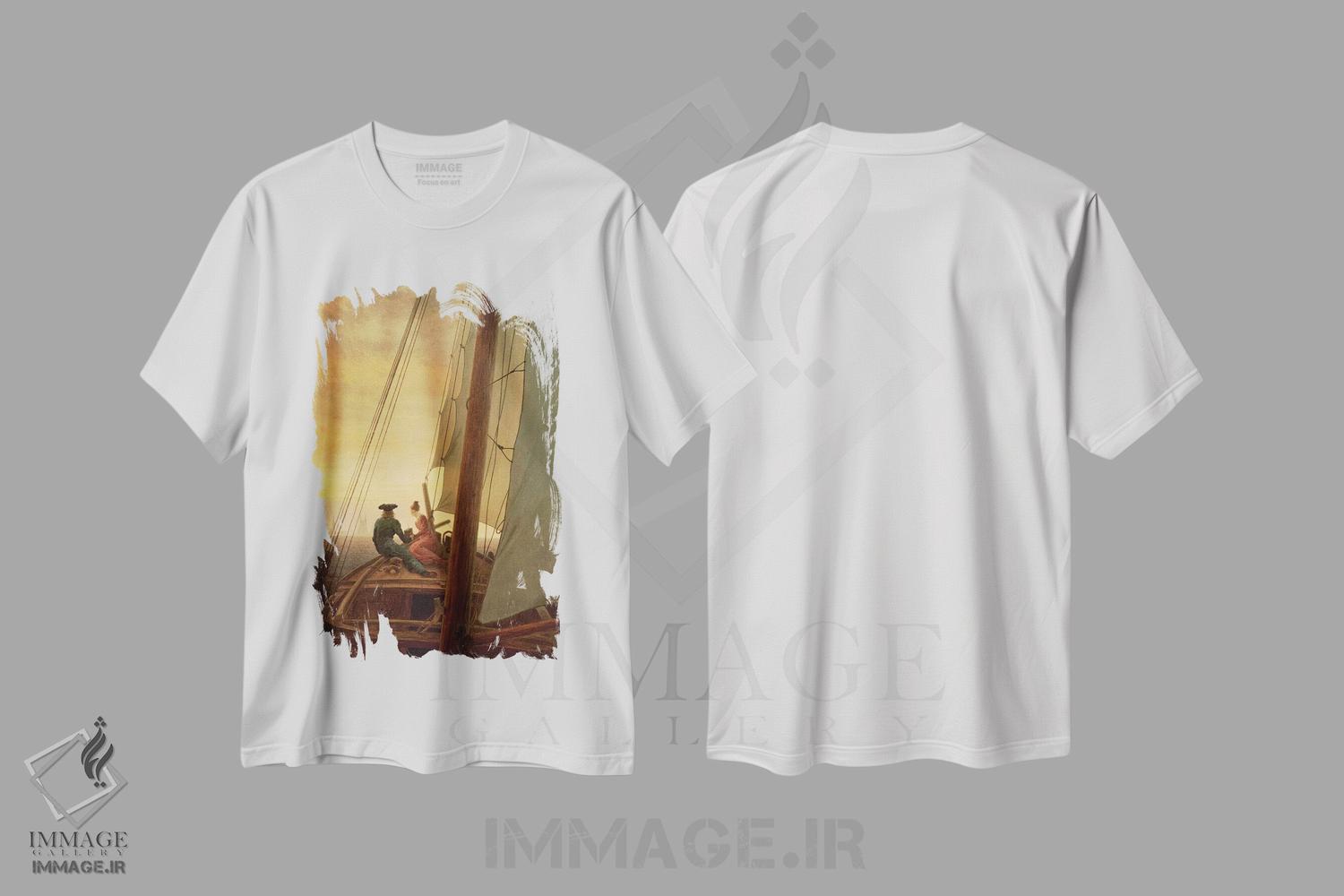 تیشرت طرح دار بر عرشه یک کشتی بادبانی، ۱۸۱۹، هنر فاخر کلاسیک اثر کاسپار داوید فریدریش | immage.ir