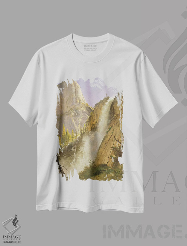 تیشرت طرح دار کلاه آزادی، دره یوسیمیتی، ۱۸۷۳، هنر فاخر کلاسیک اثر آلبرت بیرشتات | فروشگاه ایماژ