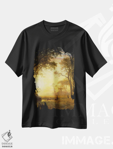 تیشرت طرح دار نور در جنگل، هنر فاخر کلاسیک اثر آلبرت بیرشتات | فروشگاه ایماژ