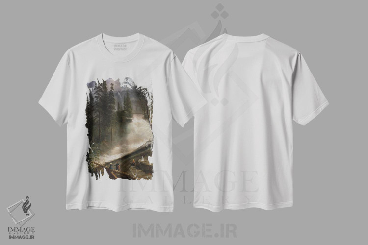 تیشرت طرح دار آبشار نوادا، یوسیمیتی، حدود ۱۸۷۲-۱۸۷۳، هنر فاخر کلاسیک اثر آلبرت بیرشتات | فروشگاه ایماژ