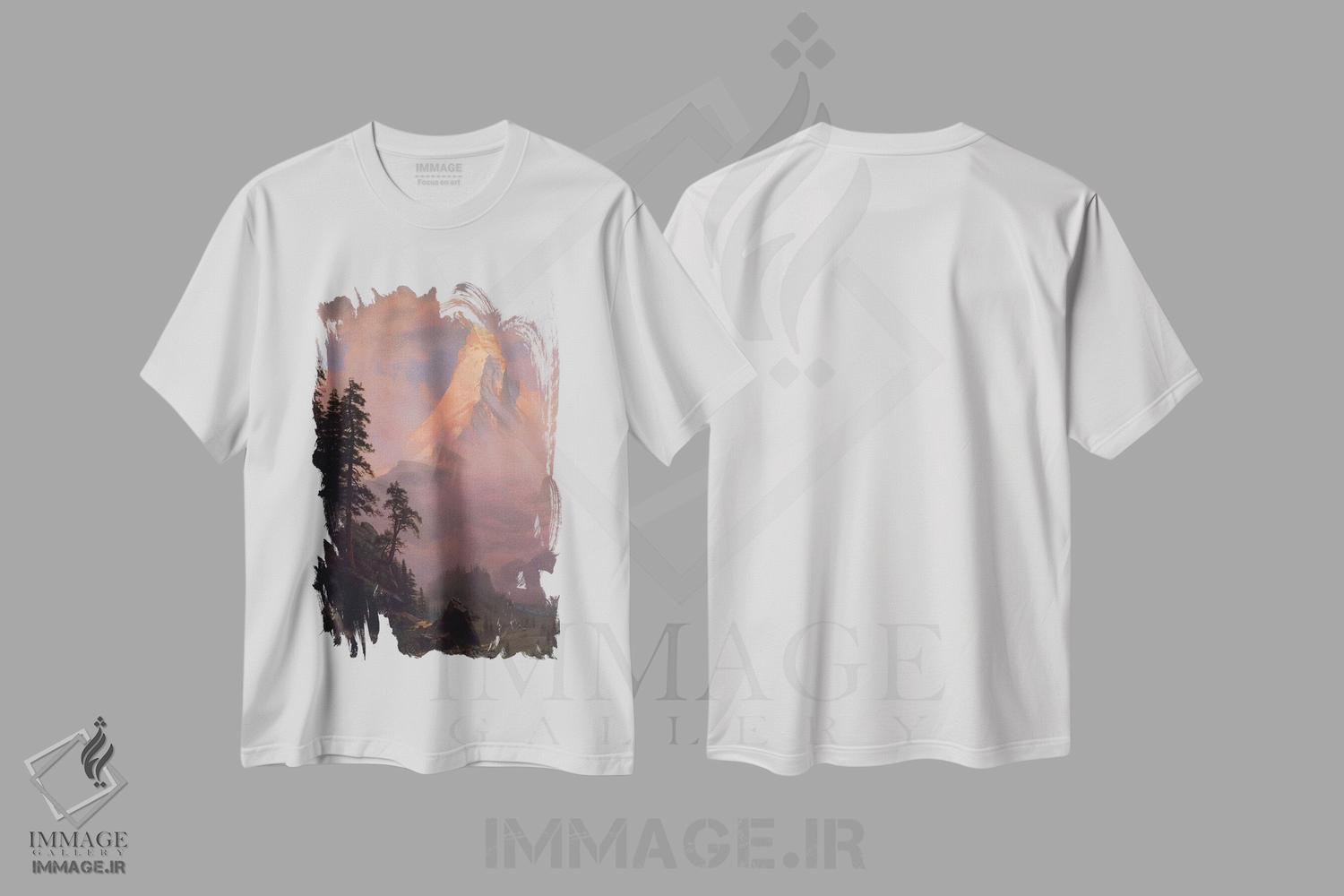 تیشرت طرح دار طلوع خورشید بر قله ماترهورن، پس از ۱۸۷۵، هنر فاخر کلاسیک اثر آلبرت بیرشتات | immage.ir