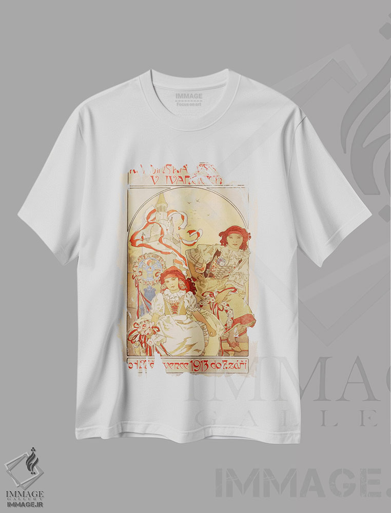 تیشرت طرح دار نمایشگاه مناظر در ایوانچیتسه، ۱۹۱۳، آرت نوو اثر آلفونس موخا | immage.ir