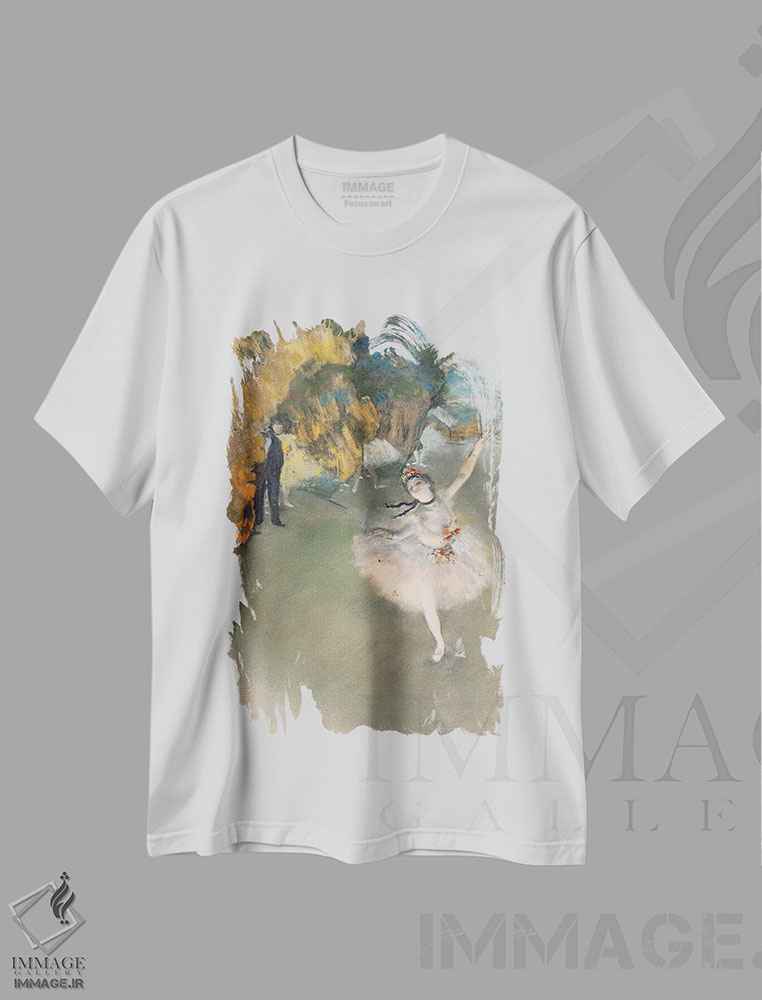 تیشرت طرح دار ستاره یا بالرین روی صحنه، هنر فاخر کلاسیک اثر ادگار دگا | immage.ir