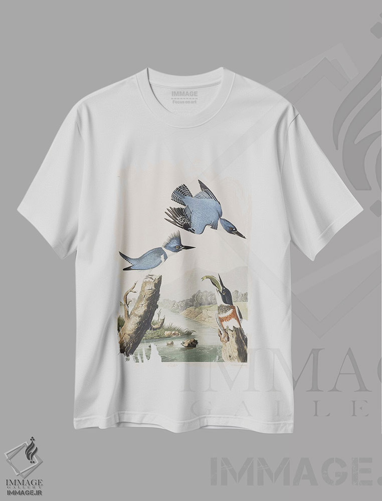 تیشرت طرح دار مرغ ماهی خوار کمربنددار، هنر فاخر کلاسیک اثر جان جیمز آدوبون | immage.ir