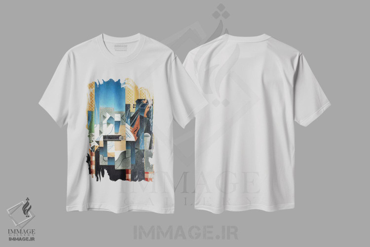 تیشرت طرح دار طبیعت بی جان با ویولن و گیتار، ۱۹۱۳، هنر فاخر کلاسیک اثر خوان گрис | فروشگاه ایماژ