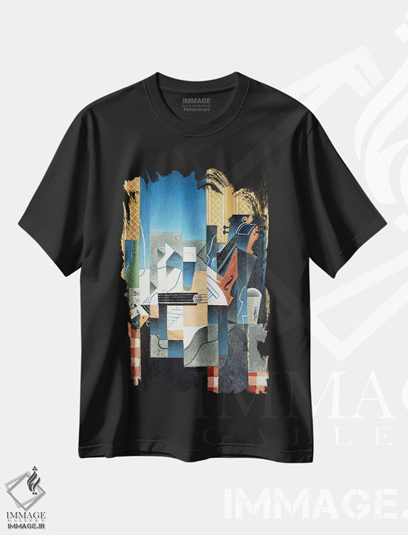 تیشرت طرح دار طبیعت بی جان با ویولن و گیتار، ۱۹۱۳، هنر فاخر کلاسیک اثر خوان گрис | immage.ir