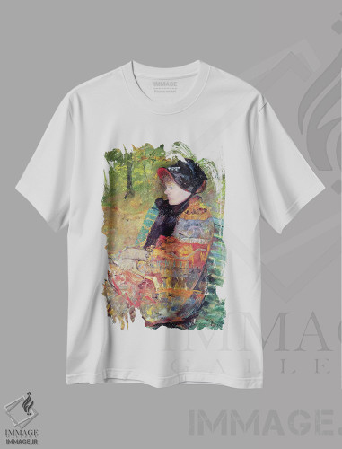 تیشرت طرح دار پرتره دوشیزه سی. لیدیا کاسات، ۱۸۸۰، هنر فاخر کلاسیک اثر مری استیونسون کاسات | فروشگاه ایماژ